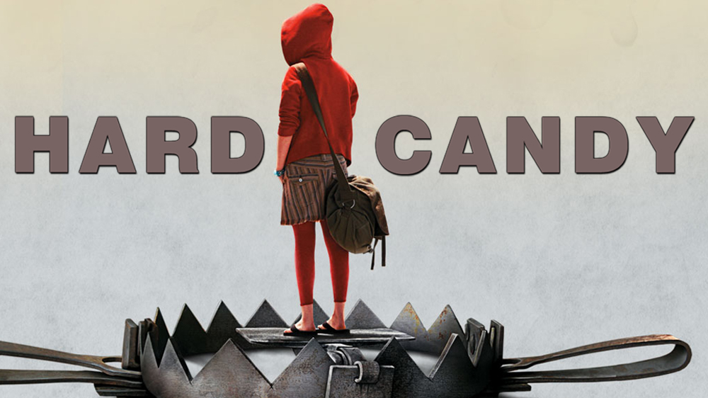 Hayley standing in a bear trap on Hard Candy movie poster